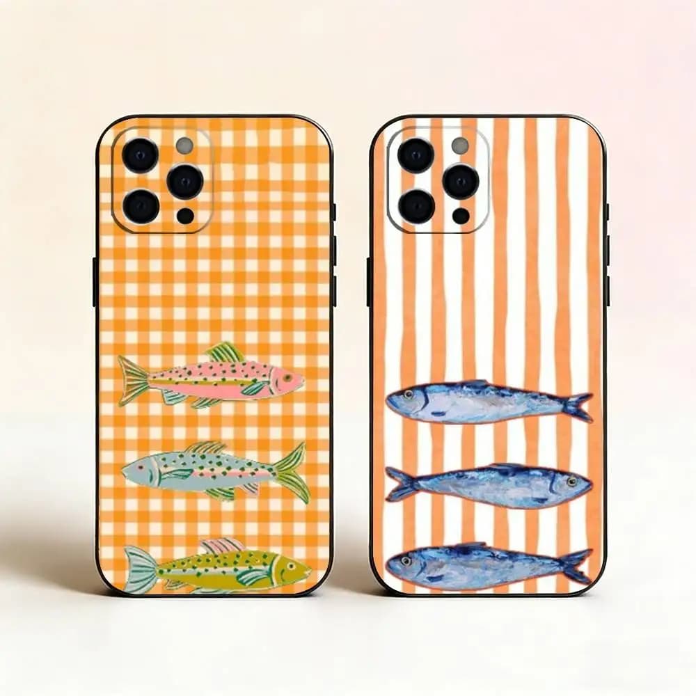 Three Color Striped Fish Phone Case Silicone Soft For IPhone 17 16 15 14 13 12 11 X XR Plus Pro Max Plus