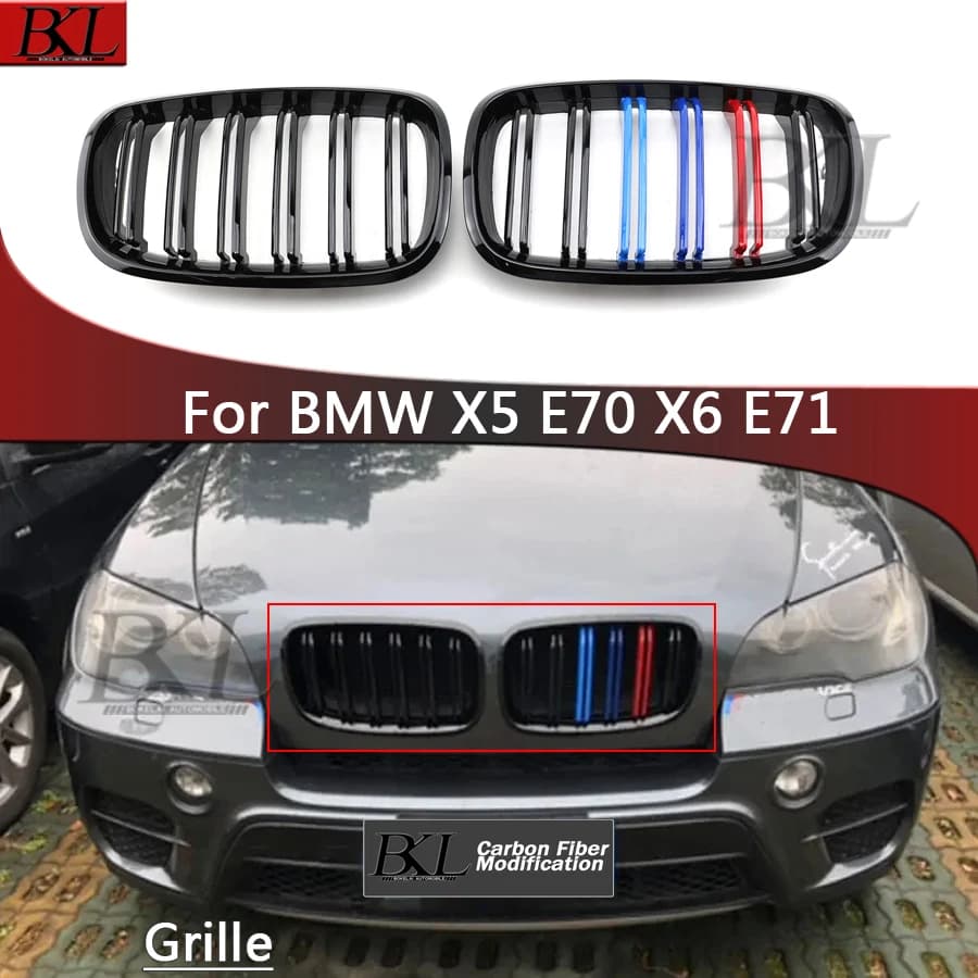 For BMW X5 X6 Series E70 E71 2007-2014 High quality Kidney Grille Glossy Black ABS Color Plastic Front Bumper AutoDecor Grill