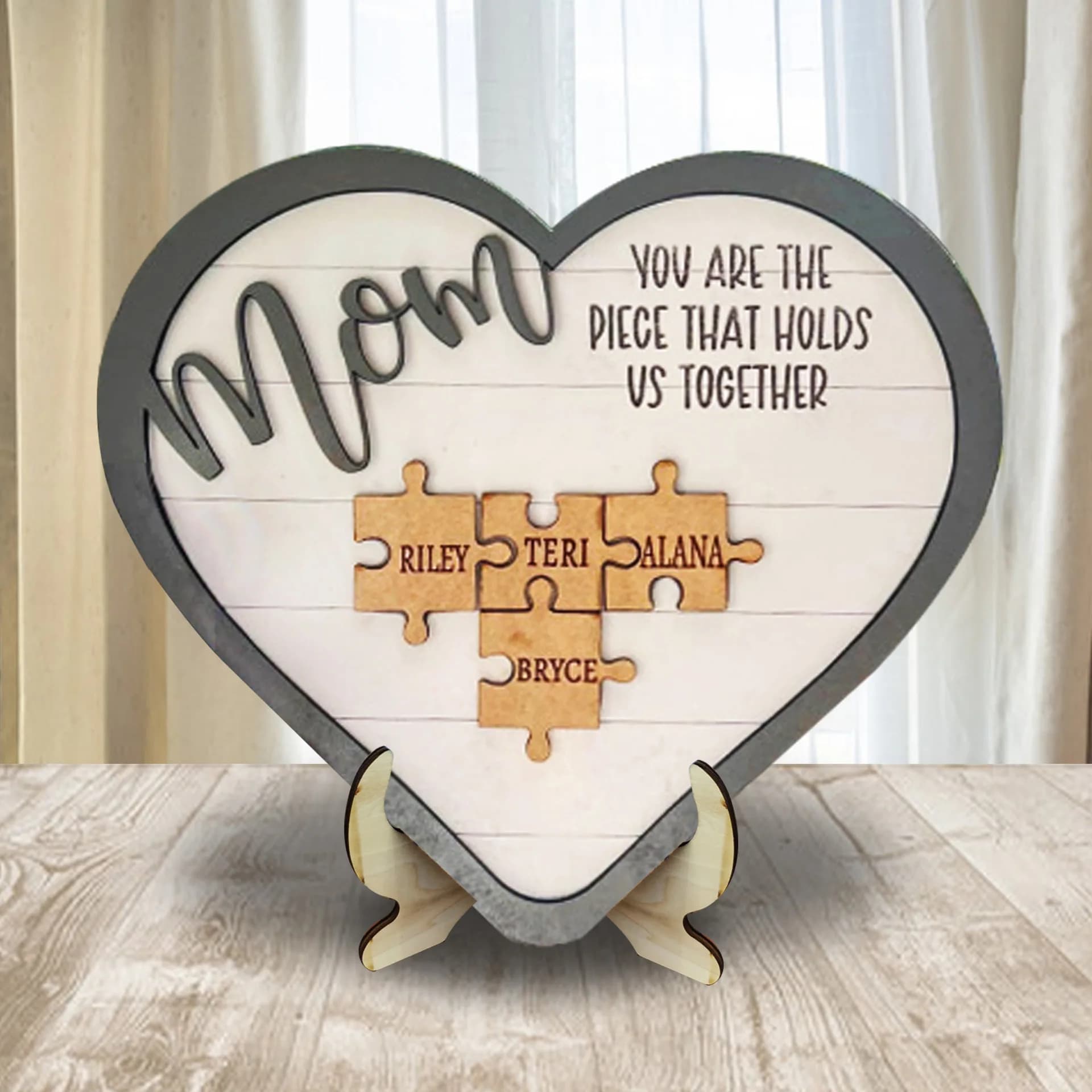 Creative Heart Wooden Puzzle Ornament Photo Frame Mother's Day Gift Holiday Crafts Ornament