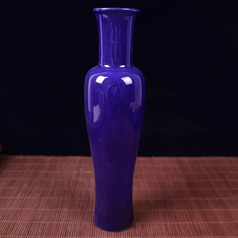 Ancient-style Rain Blue Glazed Ceramic Small Vase, Chinese Simple Desktop Flower Holder, Living Room Tea Table Hydroponic Porcel