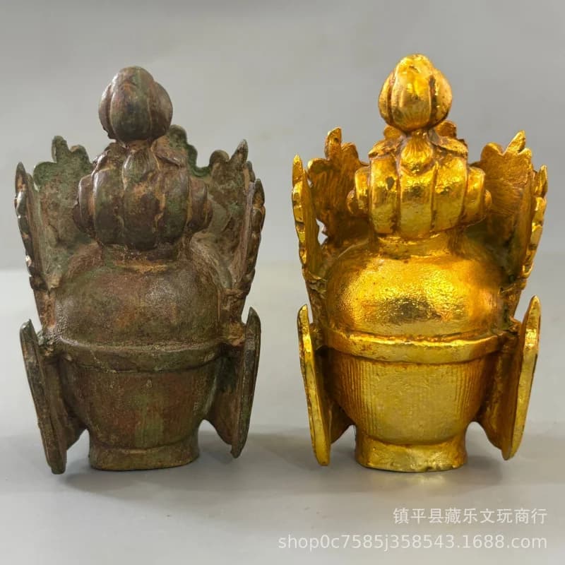 Antique gilded Guanyin Buddha head, Avalokiteshvara Bodhisattva statue, home altar decoration, desktop ornament, vintage decorat