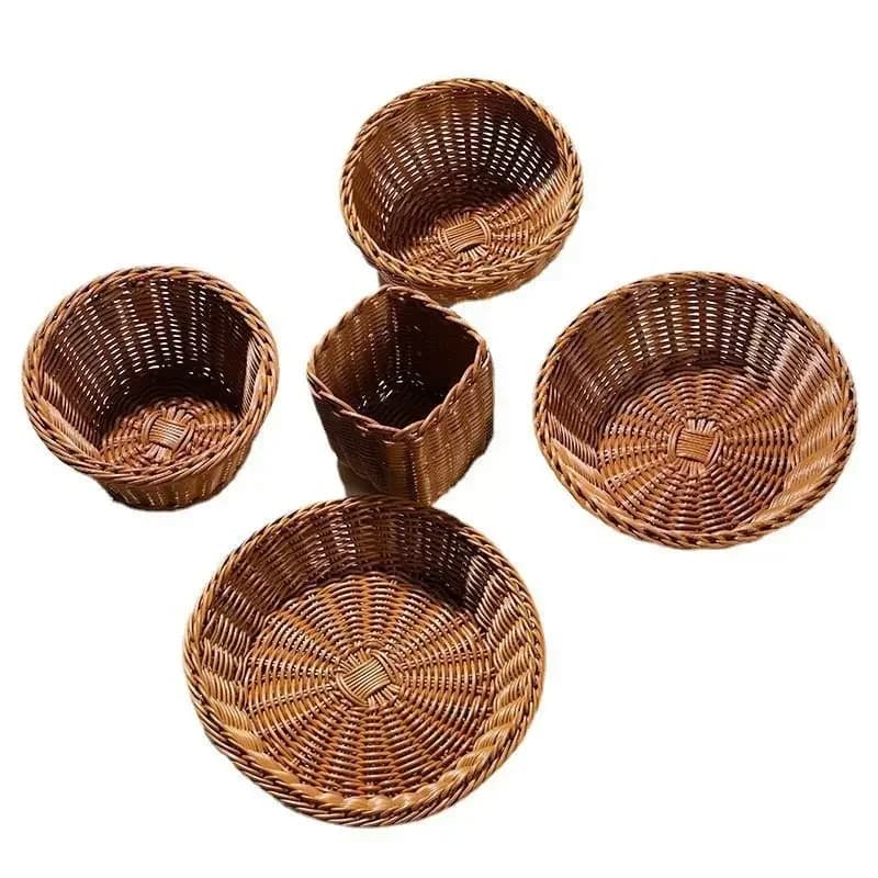 Woven Basket French Fries  Storage Mini Storage Imitation Small Bamboo  Dim Sum Desktop Rattan