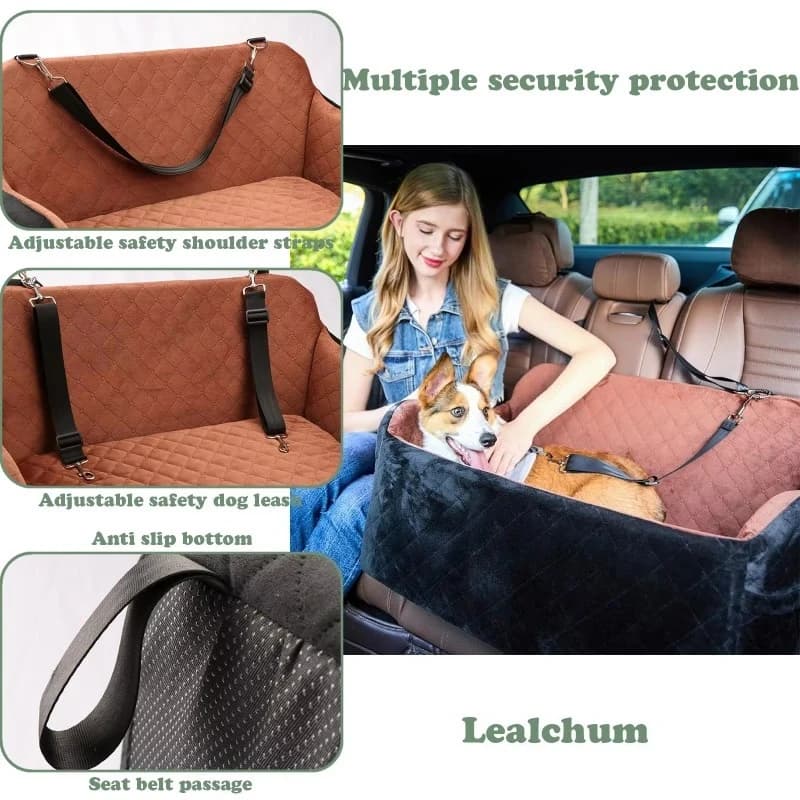Portable Solid Pattern Dog Car Seat Stylish Removable Washable Pet Car Seat with Short Fleece Pad for Travel