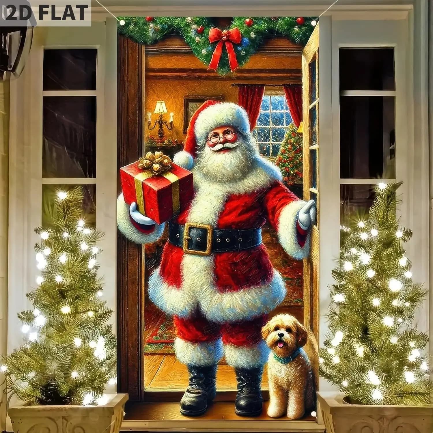 Merry Christmas Polyster Door Cover Santa Claus Welcome Banner, Christmas Party and Home Decor for Front Door Holiday Cheer