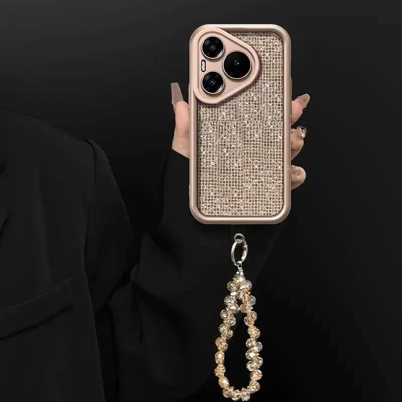 Bling Diamond Phone Case For Huawei Pura70 Pura80 Pro Pura80 Ultra Sparkly Gold Glitter Soft Cover & Crystal Chain