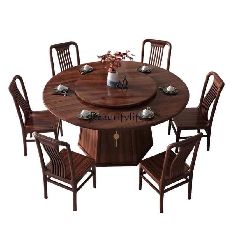 LXEbony household large dining table 1.5 meters 1.8 small apartment solid wood modern light luxury round dining tableSSS