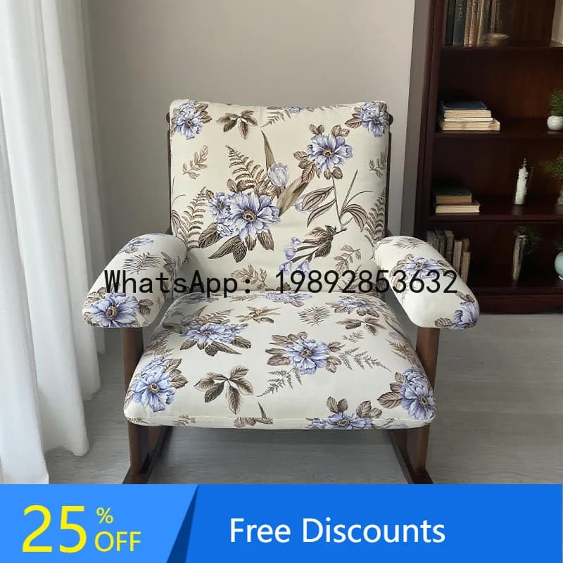 CZ Solid Wood Rocking Chair Vintage Style Living Room Balcony Single Chair Retro Adult Home Leisure Lazy Sofa Chair