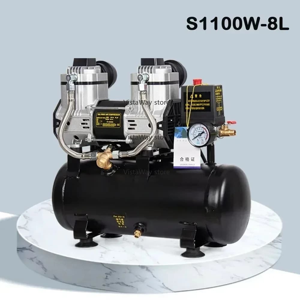 220V 1100W 8L Small Air Compressor 6L Oil-free Silent High Pressure Industrial Air Compressor Portable Woodworking Air Pump