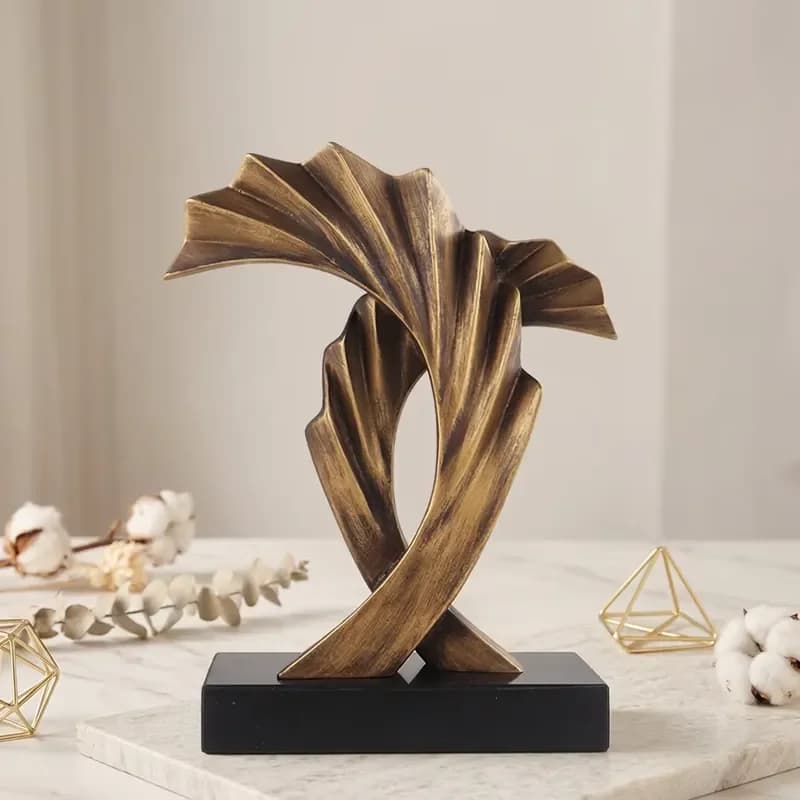 Matte Gold Abstract Resin & Marble Sculpture Modern Luxury Handmade Home Office Hotel Decor Art Ornament