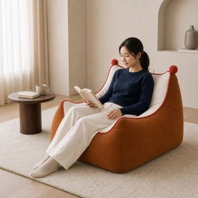 Lazy brown white teddy pom pom couch suitable for resting