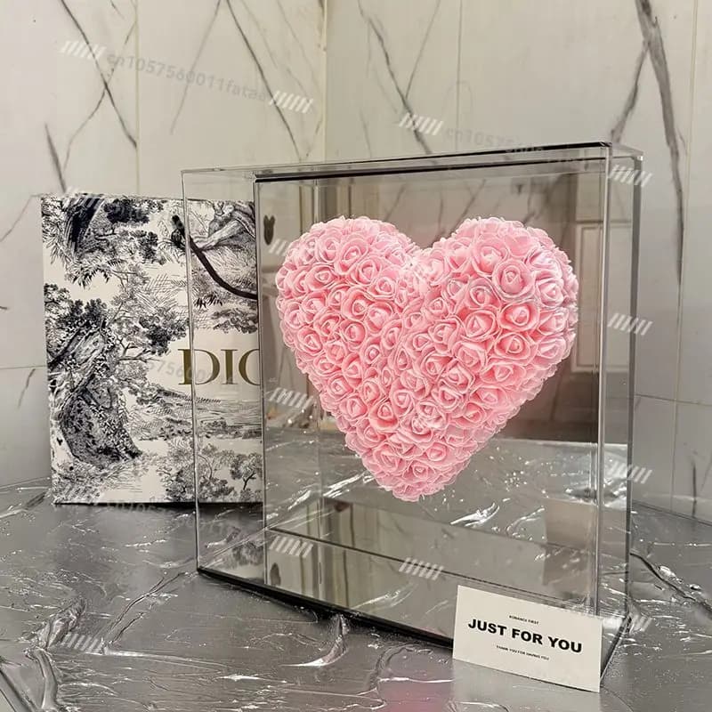 80pcs Eternal Rose Mirror Heart Acrylic Transparent Flower Romantic Birthday Gift for Valentine