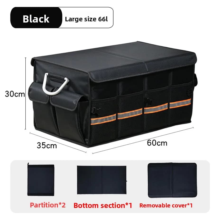 66L Car Trunk Organizer Foldable Heavy Duty Durable Sturdy Collapsible Reflective Strip Storage Box For Sedan SUV Truck