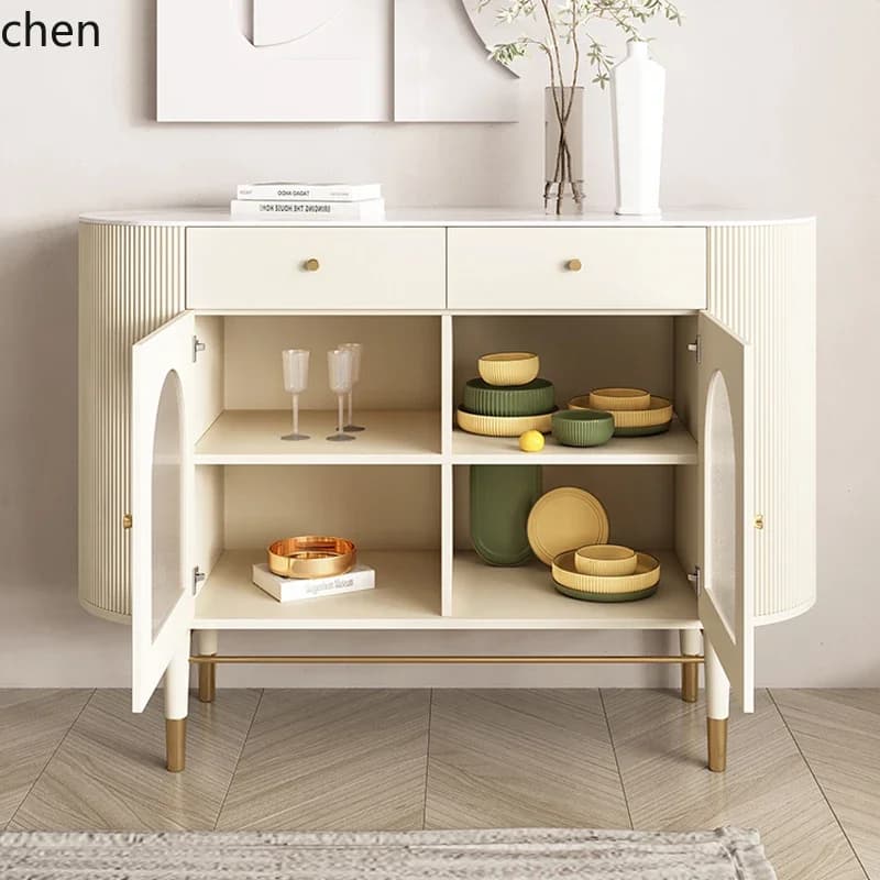 TQH6.23 light luxury entrance cabinet, rock slab white Changhong glass, modern simple home dining side cabinet