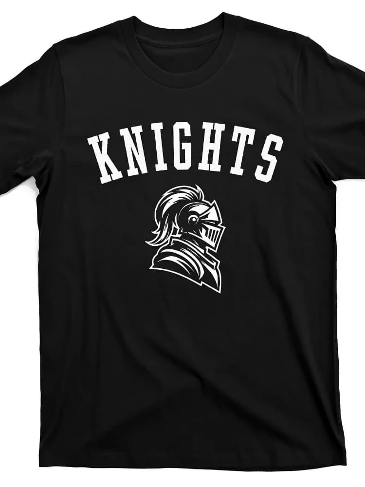 Knight Graphic 100% cotton Casual Crew Neck Short Sleeve Men s Tee with Bold White Lettering Armored Knight Design .