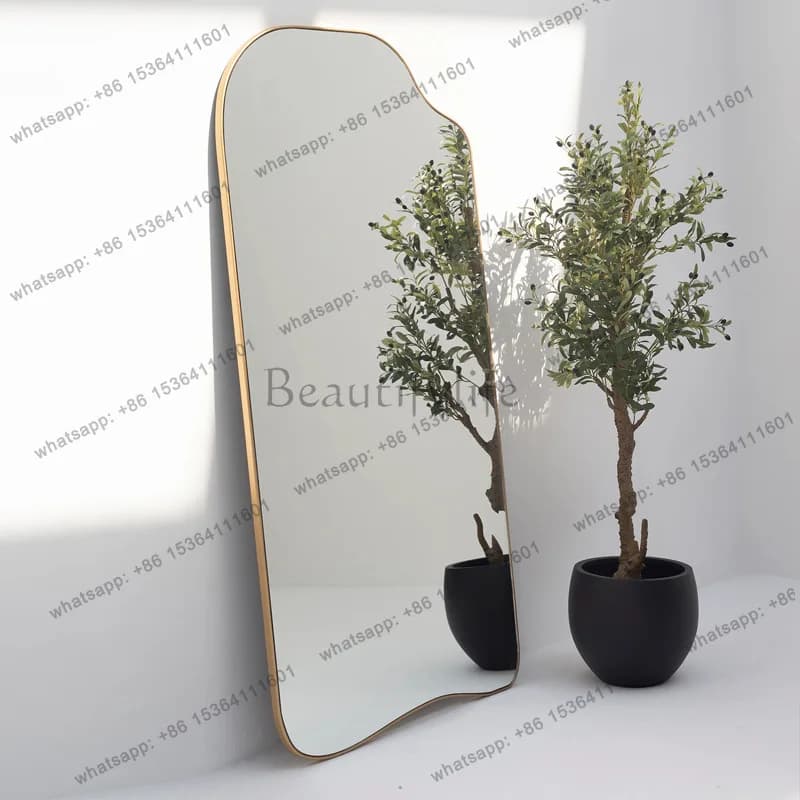 French simple narrow-sided special-shaped wave full-body mirror light luxury high-end fitting mirror