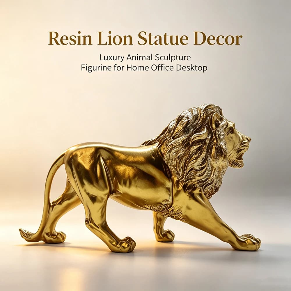 Resin Lion Statue Decor, Animal Figurine Art Craft for Living Room Home Decor, Majestic Lion Sculpture Figurine Office Ornament
