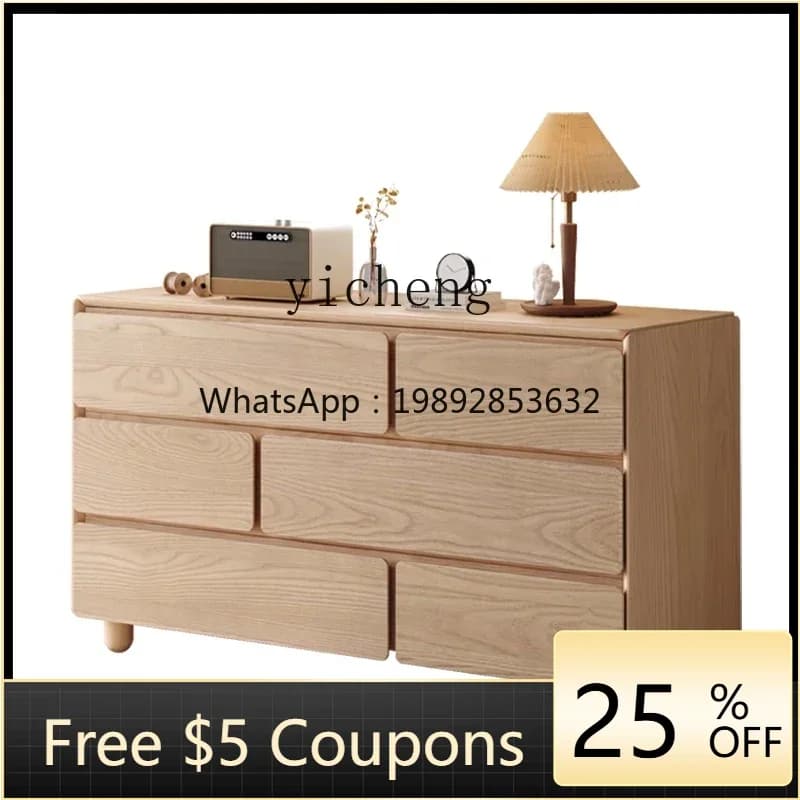 Affordable Luxury Style Chest of Drawers Simple and Light Luxury Home Locker Living Room Entrance Storage Cabinet Solid Wood