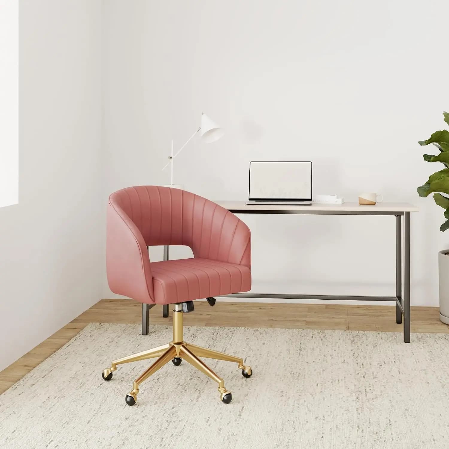 Velvet Home Office & Living Room Desk Chairs with Adjustable Swivel Wheels, Ergonomic Upholstered Office Chair for Bedroom