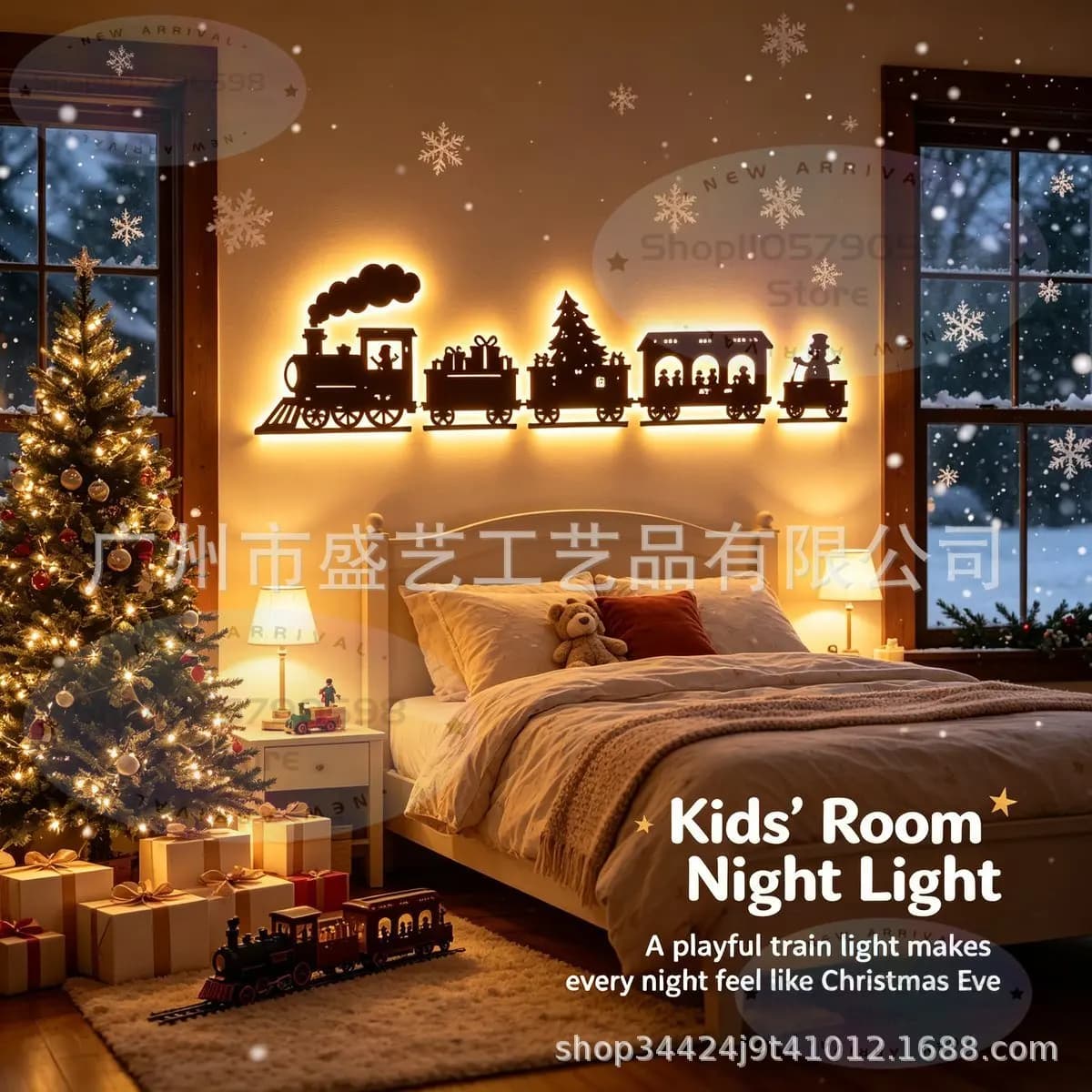 Christmas Wooden Train LED Backlit Wall Light,Train Wall Decor,Vintage Xmas Train Silhouette Wall Decor,Festive Lighted Art