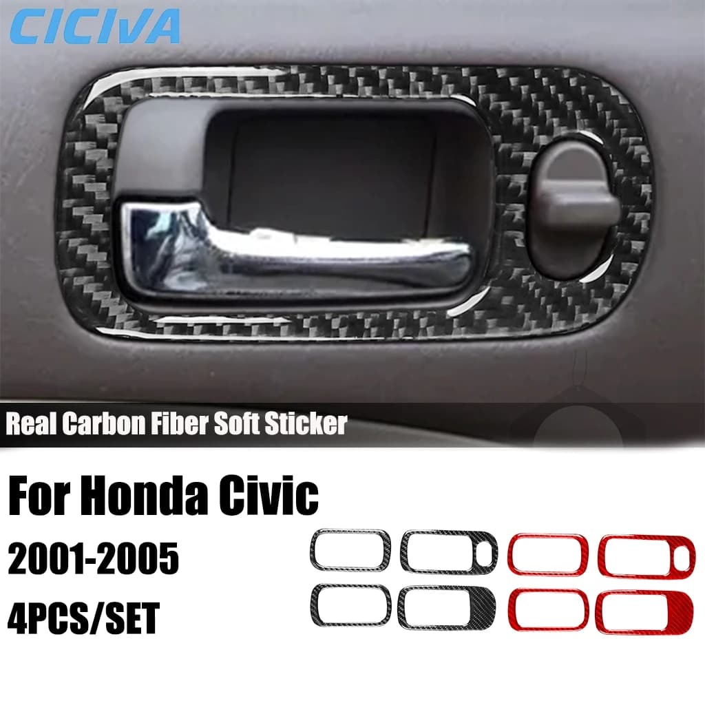 Carbon Fiber Car Accessories Door Handle Frame Modified Interior Trim Cover Sticker For Honda Civic 2001 2002 2003 2004 2005