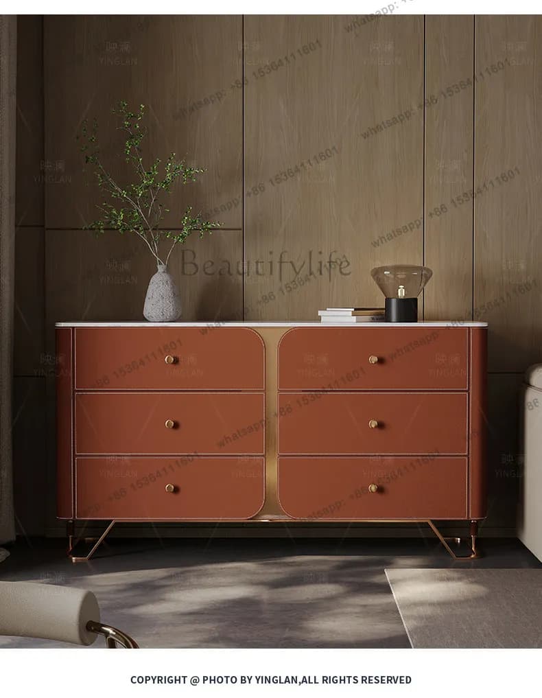 The bedroom is light luxury chest of drawers, high-end solid wood living room, sideboard against the wall