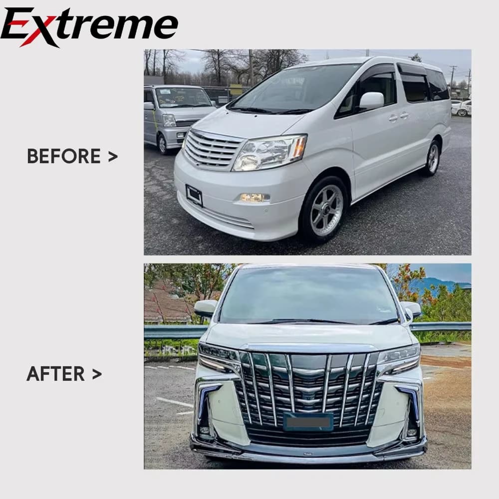 Car Body Kit Modified Body Kits Front Rear Bumper Grille Headlamp  for TOYOTA Alphard 08-14 Upgrade to 2020