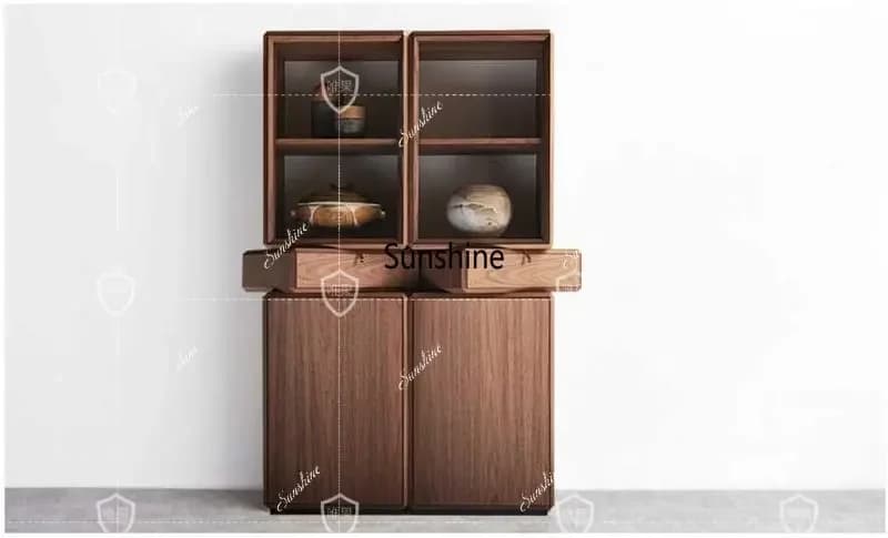 Italian minimalist side cabinet walnut wine cabinet  FT
