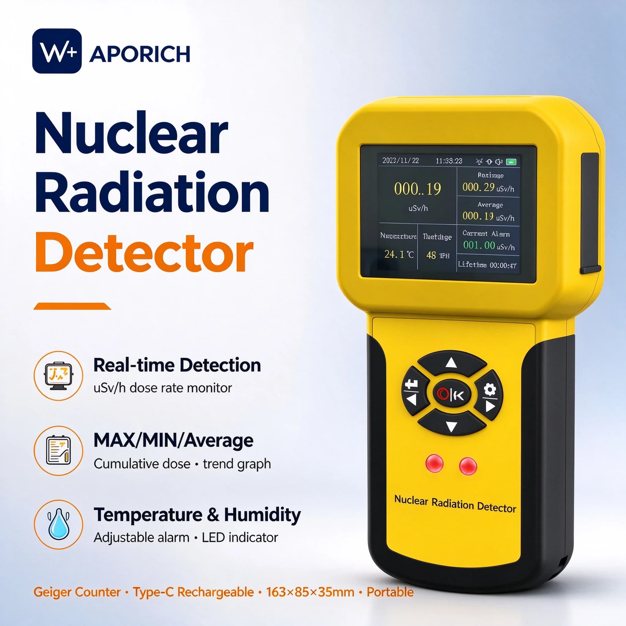 Geiger Counter Nuclear Radiation Detector Personal Dosimeter B, X-Ray Gamma with Alarm