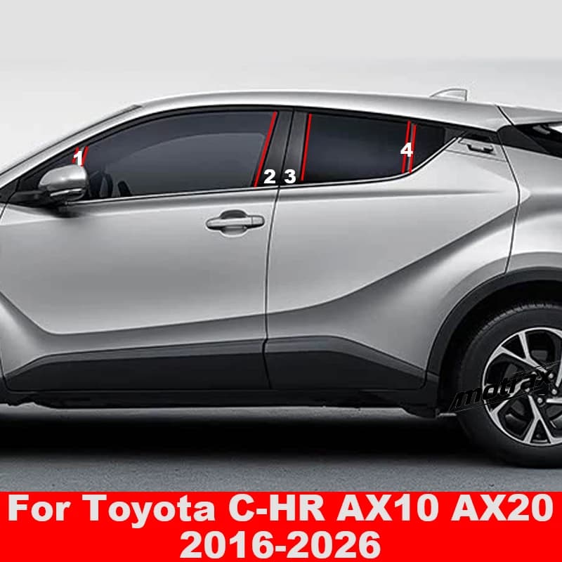 Car Glossy Piano Black Door Window Center Middle Column B Pillar Post Cover PC Sticker for Toyota CHR C-HR AX10 AX20 2016-2026
