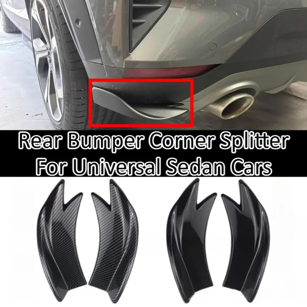 Rear Bumper Corner Splitter For Universal Sedan Cars Carbon Fiber Look Shark Fin Canard Diffuser Spoiler Aero Body Kit Trim Kits