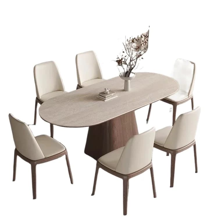 LMMM  retro travertine home rectangular dining table solid wood dining table and chair combination