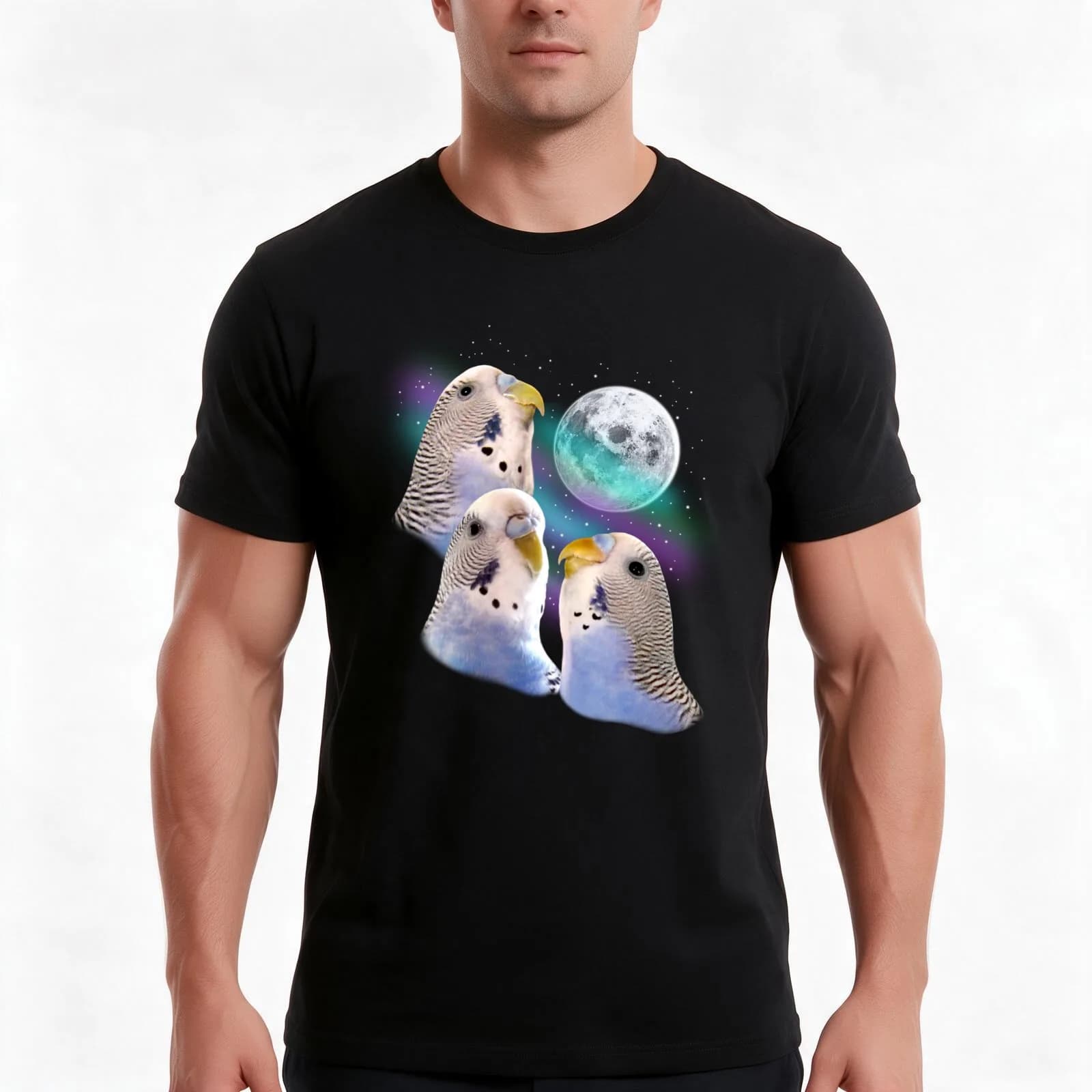 Three Keet Moon T-Shirt, Summer Casual Cotton Tee, Oversized Streetwear Tops, Vintage Graphic Print, Loose Fit Short Sleeve