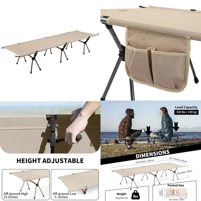 Folding Camping Cot Height Adjustable Ultralight Backpacking Cot Portable Camping Bed for Camping Hiking Travel Home