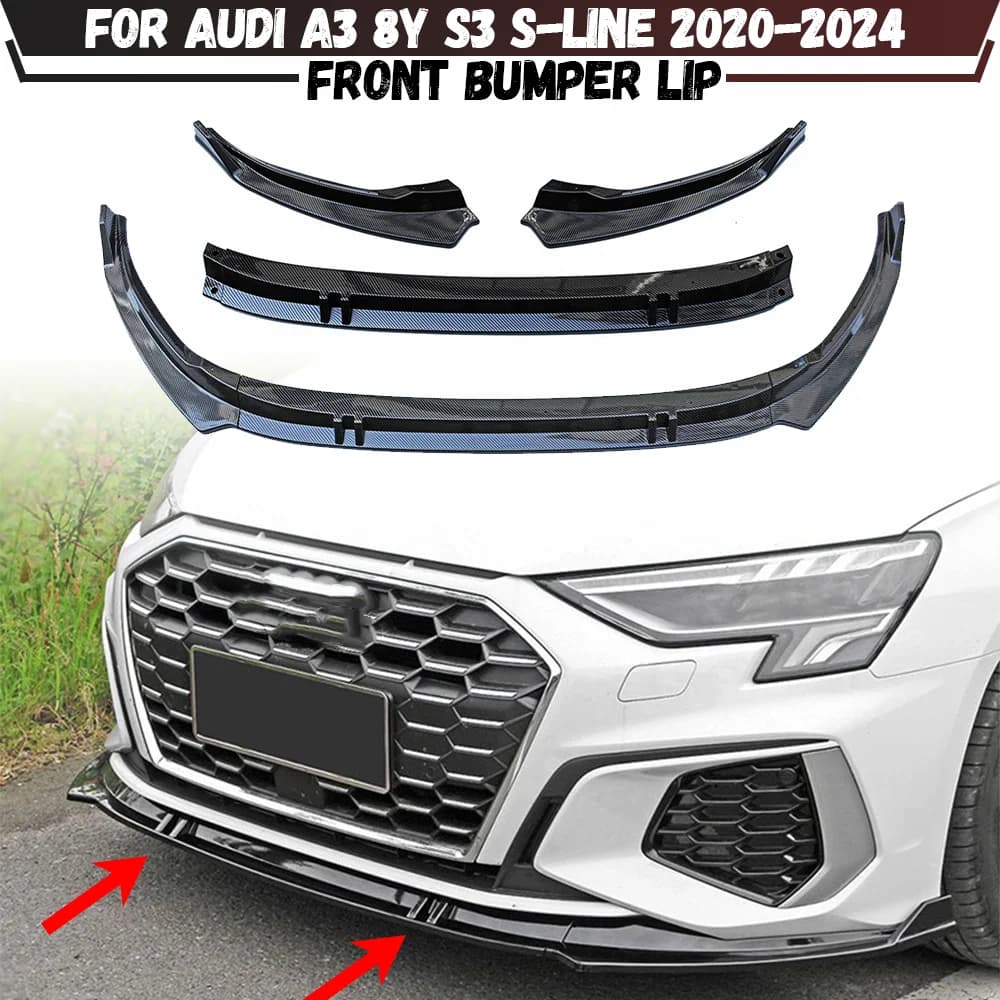 For Audi A3 8Y S3 S-Line 2020 2021 2022 2023 2024 Car Front Bumper Splitter Lip Spoiler Diffuser Guard Body Kit Cover Tuning