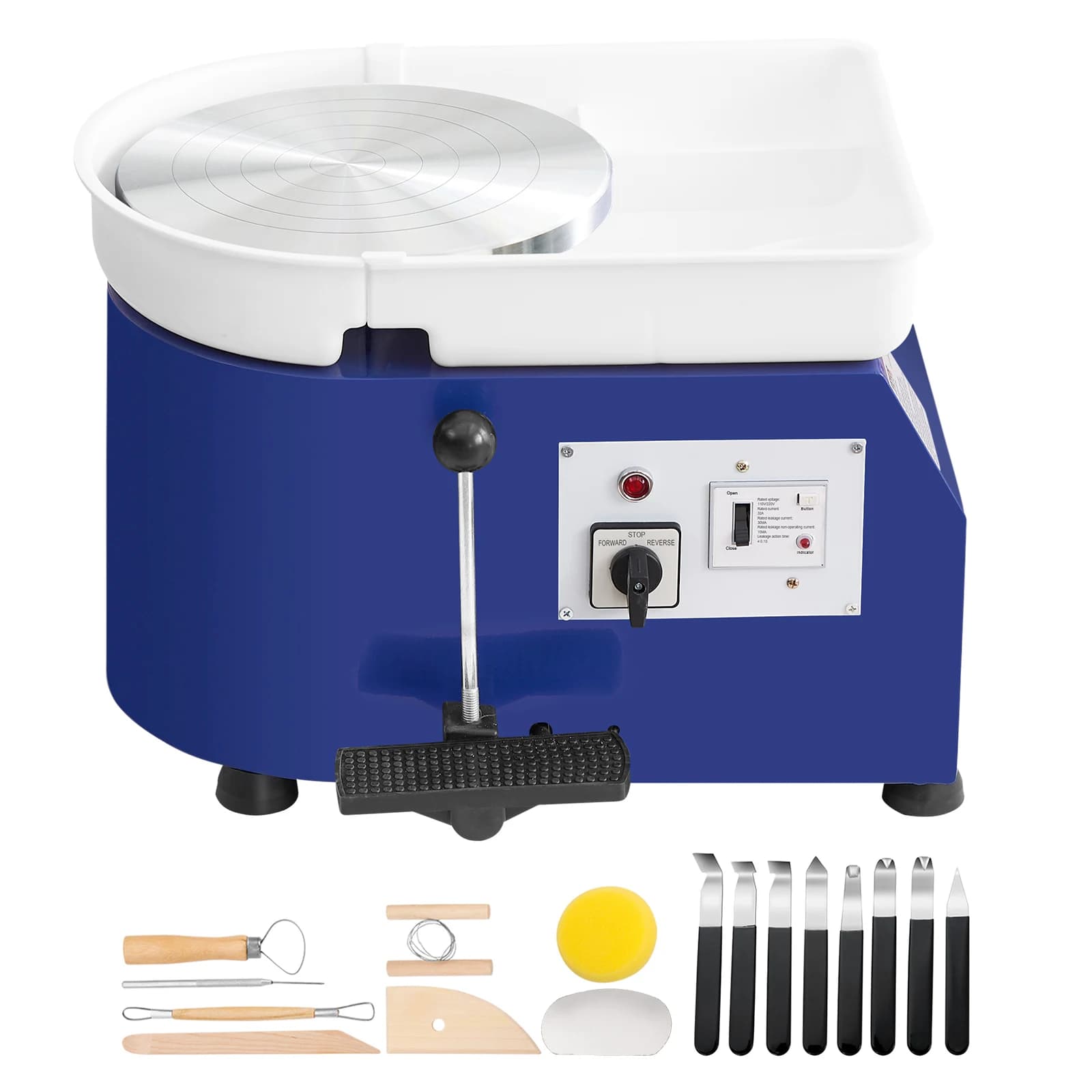 SucceBuy 11in Pottery Wheel Ceramic Forming Machine Adjustable 60-300RPM Speed Handle Foot Pedal Control ABS Detachable Basin