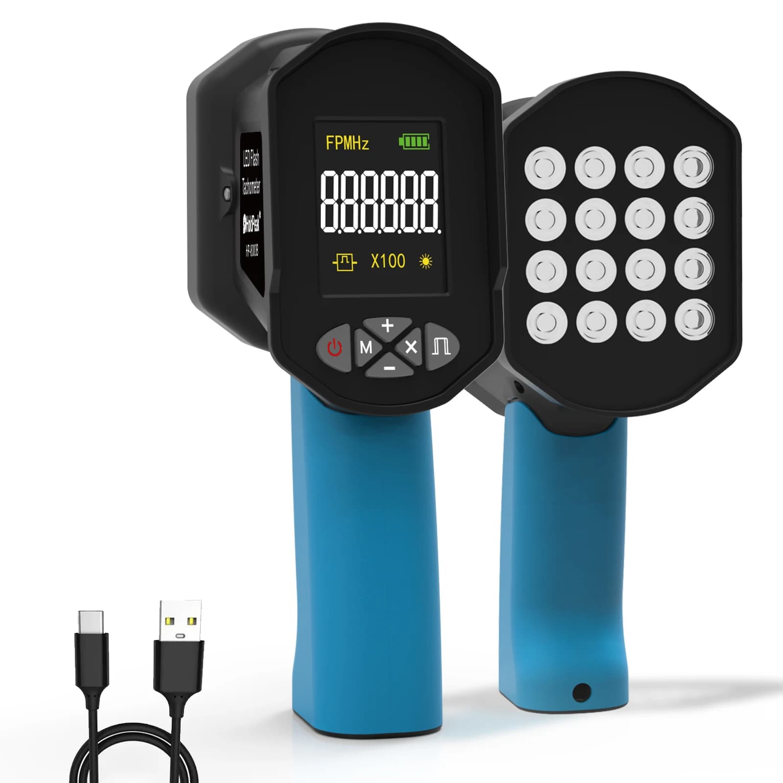 Digital LED Stroboscope Tachometer 60-100000 RPM, Non-Contact RPM Meter with LCD Display, Adjustable Brightness & Frequency