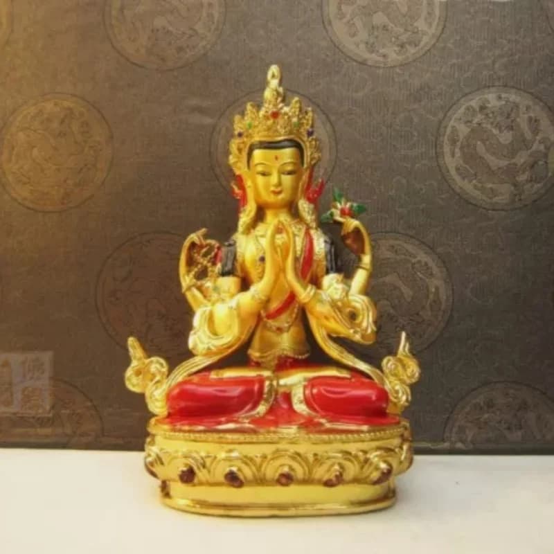 14cm Avalokitesvara Statue Tibetan Tantric Small Gilded Statues of Bodhisattva