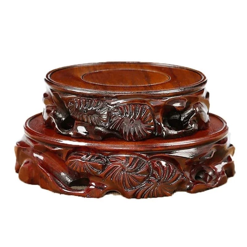 Solid Wood Round Display Stand Carved, Flower Base For Vase Teapot Bonsai, Stone Statue Buddha Fish Tank Ornament, Home Decor 10