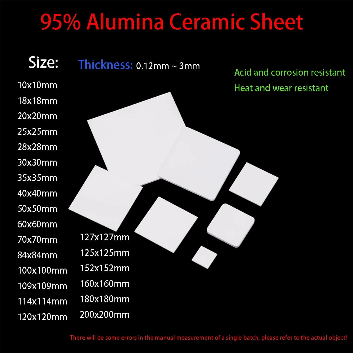 95% Alumina Ceramic Sheet, Square Corundum Wear-Resistant Insulation And Heat Dissipation Ceramic Sheet Thickness0.25/0.38/0.5/0
