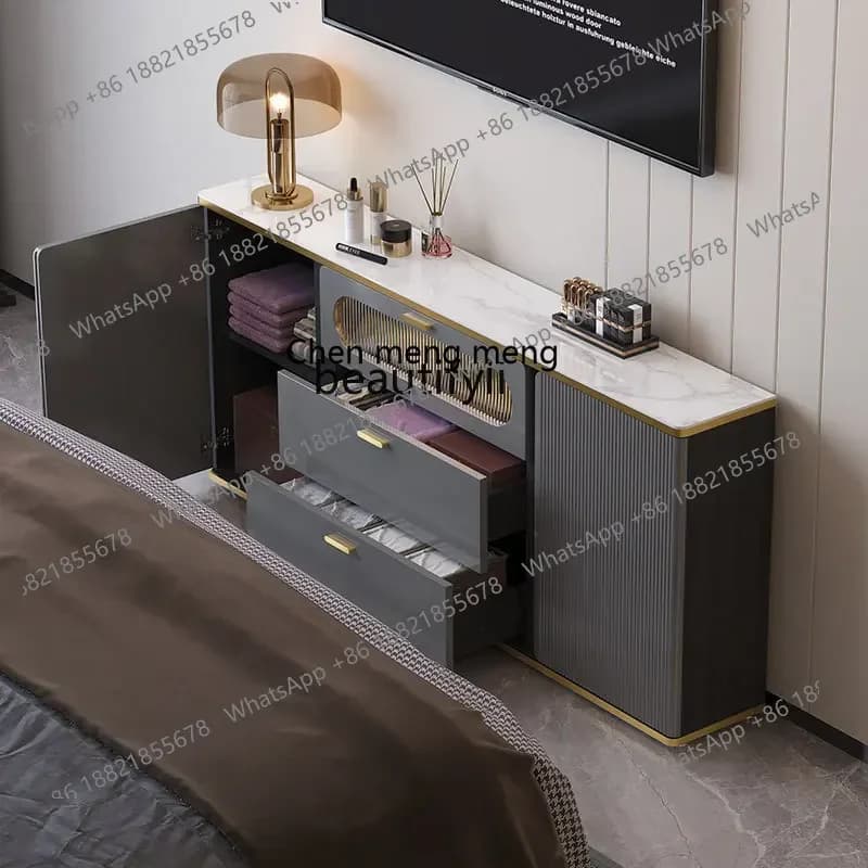 M182 1Ultra-thin and high modern simple bedside cabinet, TV cabinet, solid wood light luxury small apartment