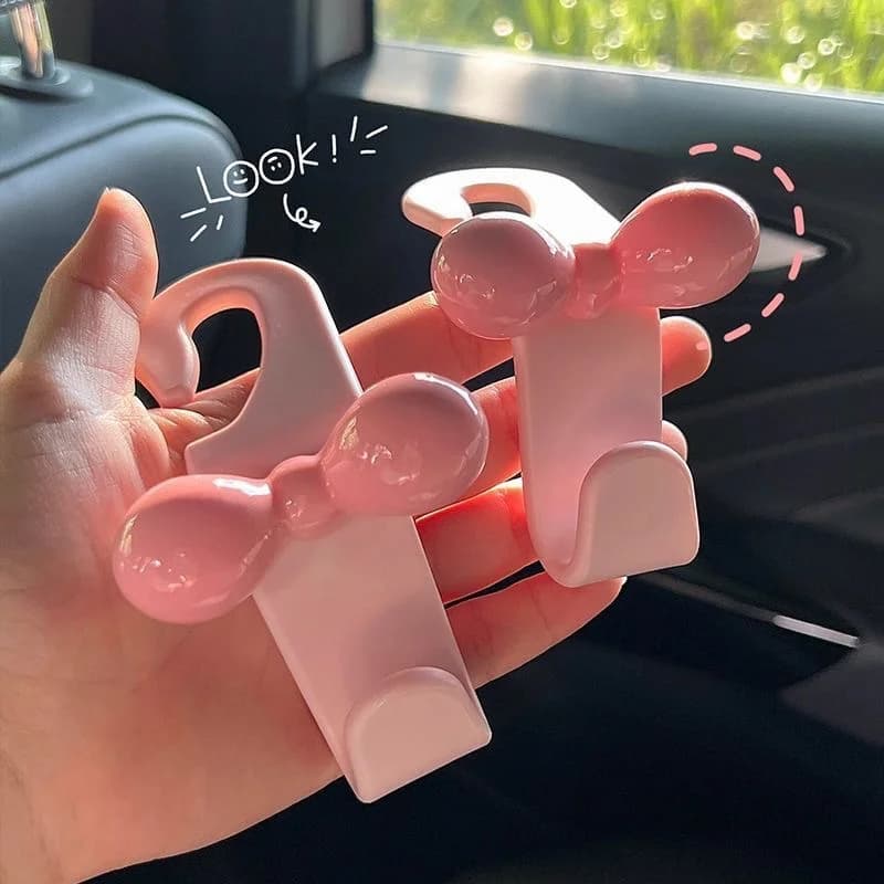 2Pcs Dopamine Pink Bow Car Hook Cute Car Seat Hook Practical Car Interior Hook for Home Storage Hook