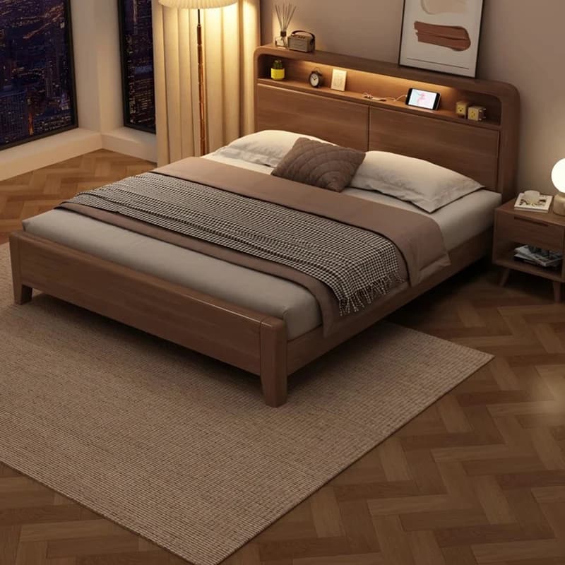 Floor Leather Bed European Simple Bedroom King Size Double Bed Sleeping Design Wooden Space Saving Muebles Trendy Furniture