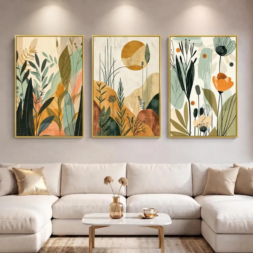 Abstract Botanical Floral Landscape Painting Calligraphy 3 PCS Canvas Wall Art for Living Room Decor Modern Fashion Wall Decals