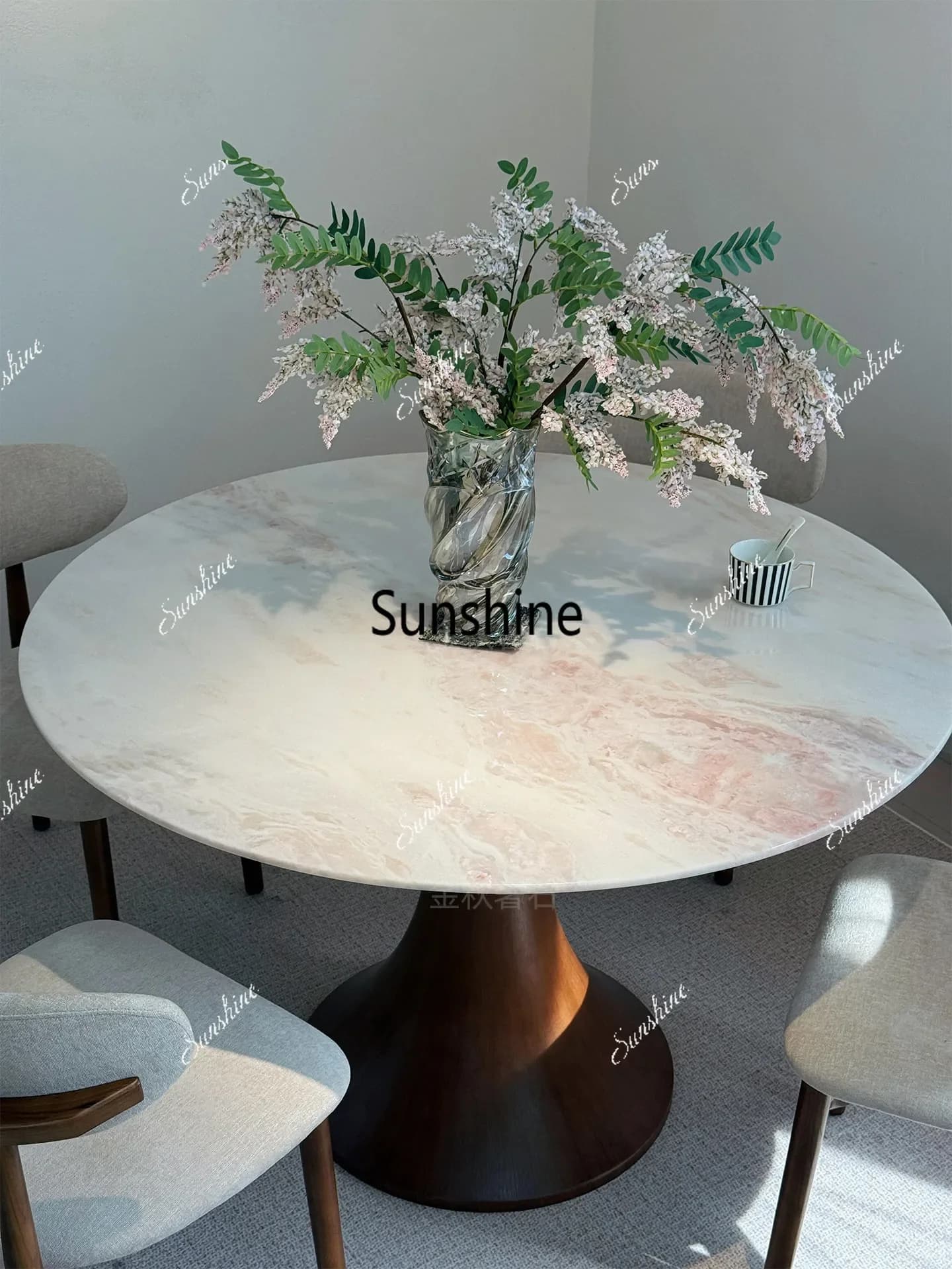 Luxury stone round table rose rainbow modern solid wood French antique cream