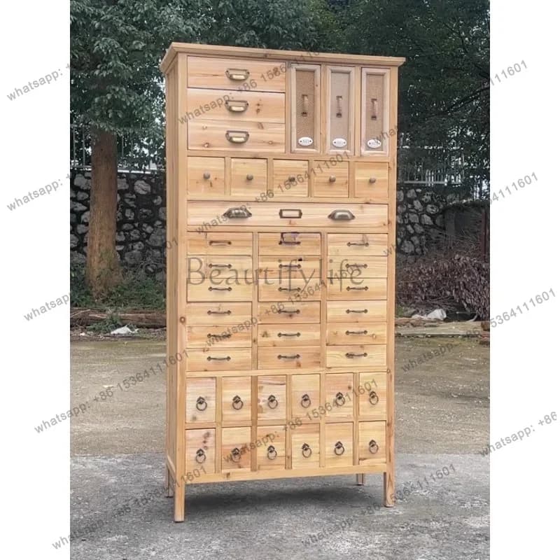 PG Rustic Style Retro Furniture Solid Wood Multi-grid Jewelry Cabinet Storage Cabinet 42 Chest Cabinet
