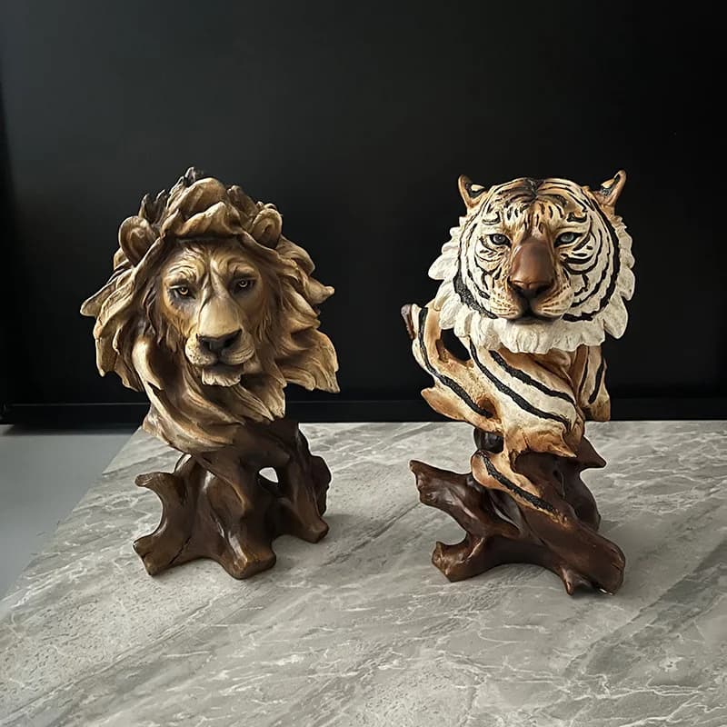Retro Ornament Lion Head Simulation Animal Head, Statue Eagle Wolf Lion Tiger Horse Statue Home Decoration, Desktop Artwork