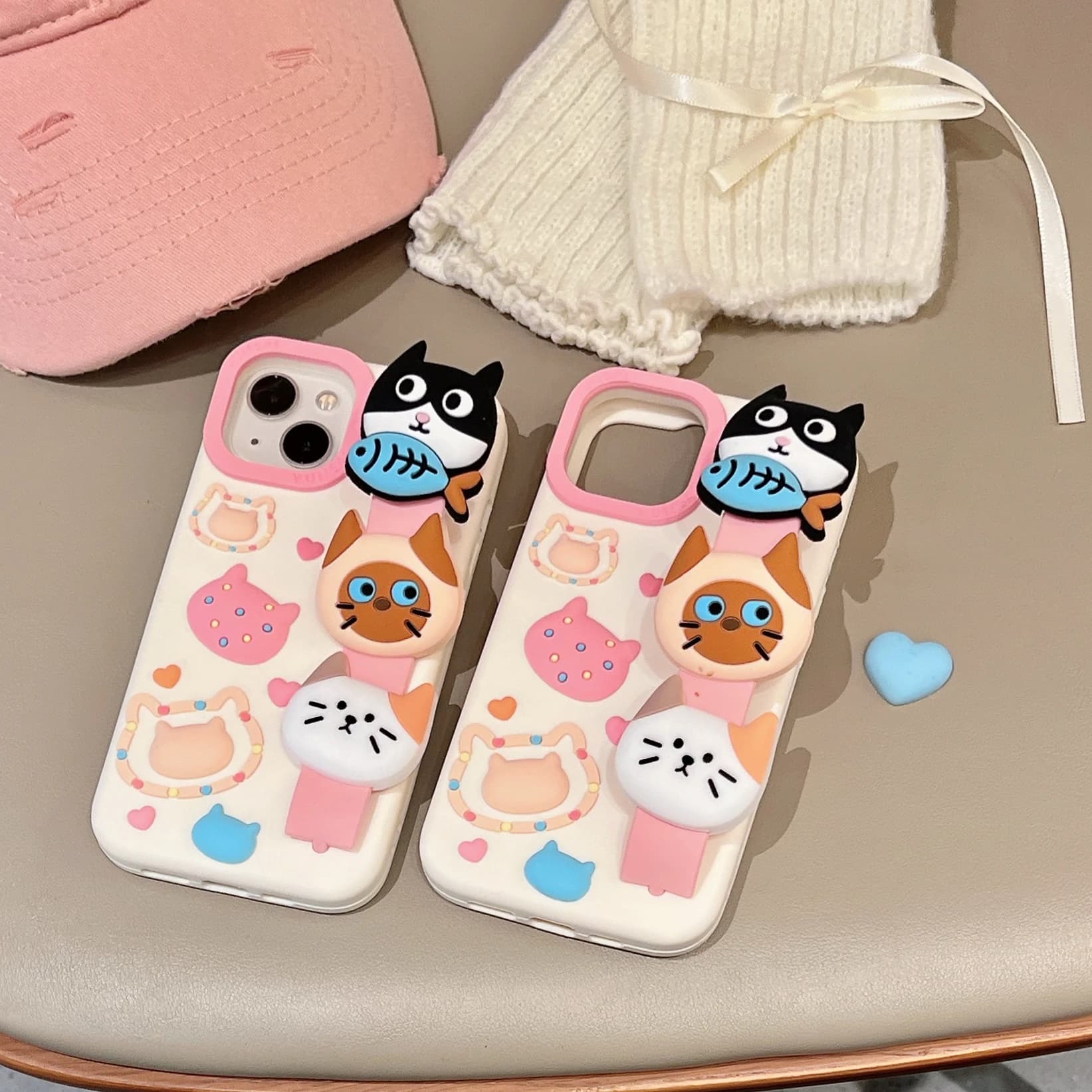 3D Cute Cat Soft Silicone Phone Case For iPhone 17 16 15 14 13 Pro Max Protective Case with Wrist Strap