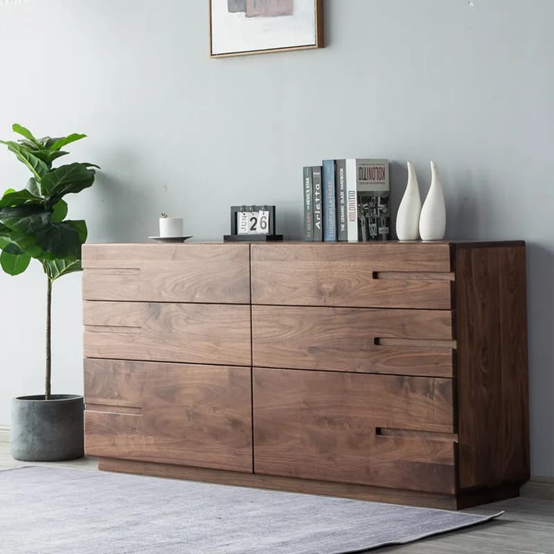 DSA all solid wood six-chest cabinet modern simple bedroom drawer locker black walnut living room porch cabinet
