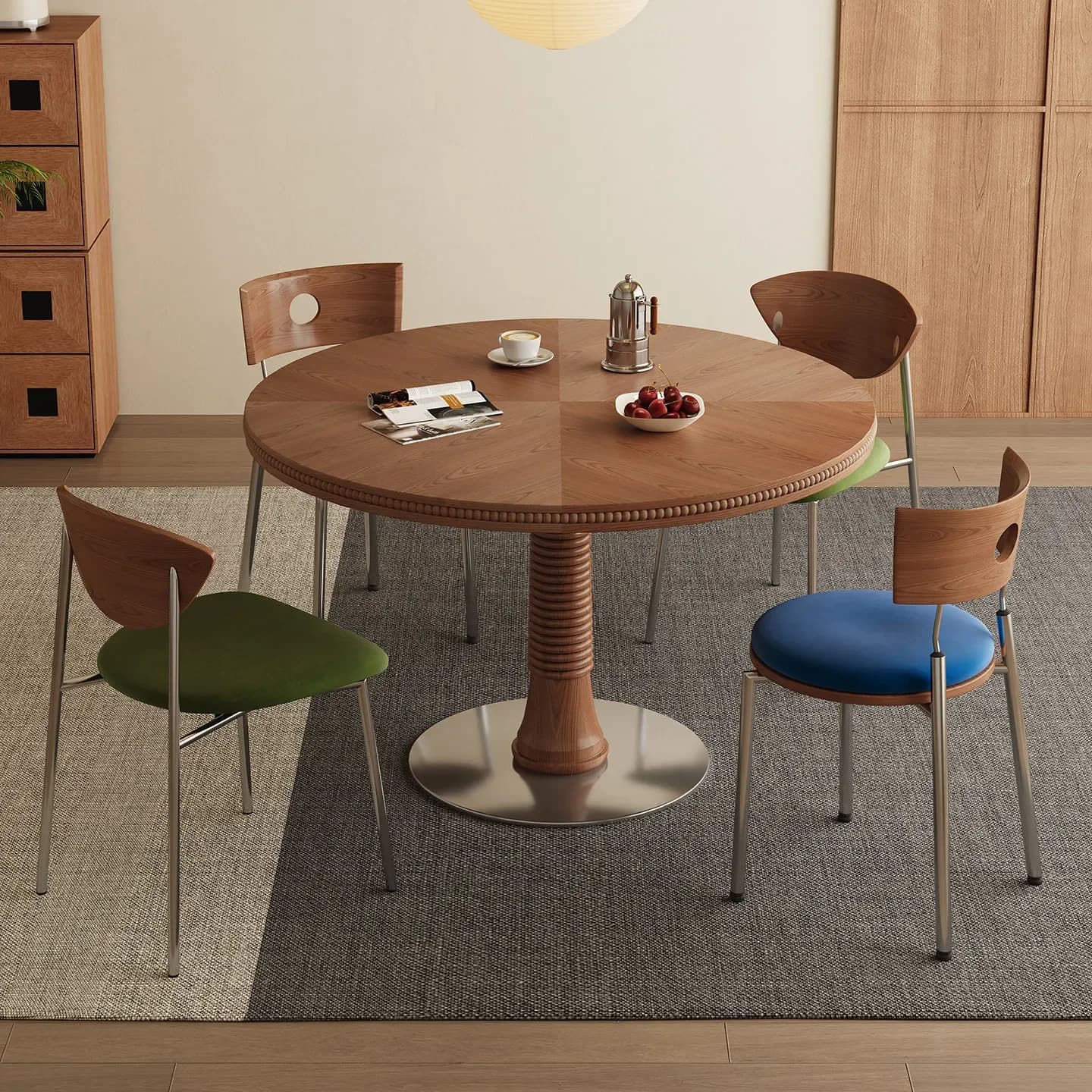DSA medieval solid wood round table French retro small apartment family dining table new walnut round dining table