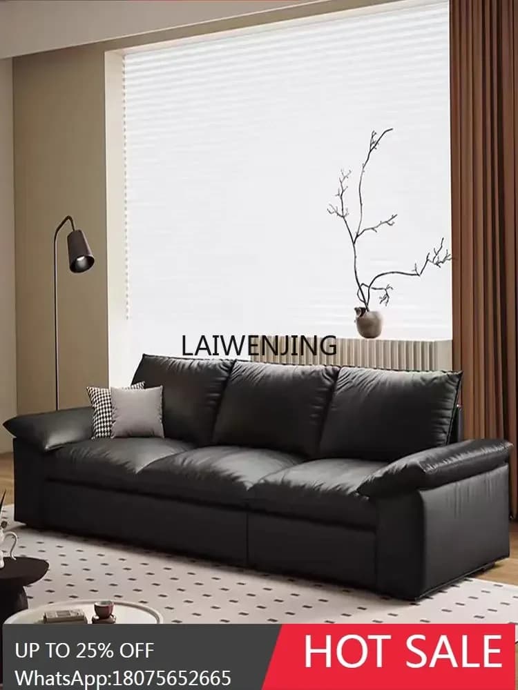 MJY minimalist first-layer cowhide sofa living room black tofu block full leather sofa
